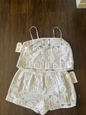 Time and Tru White Crochet Swim Coverup Romper